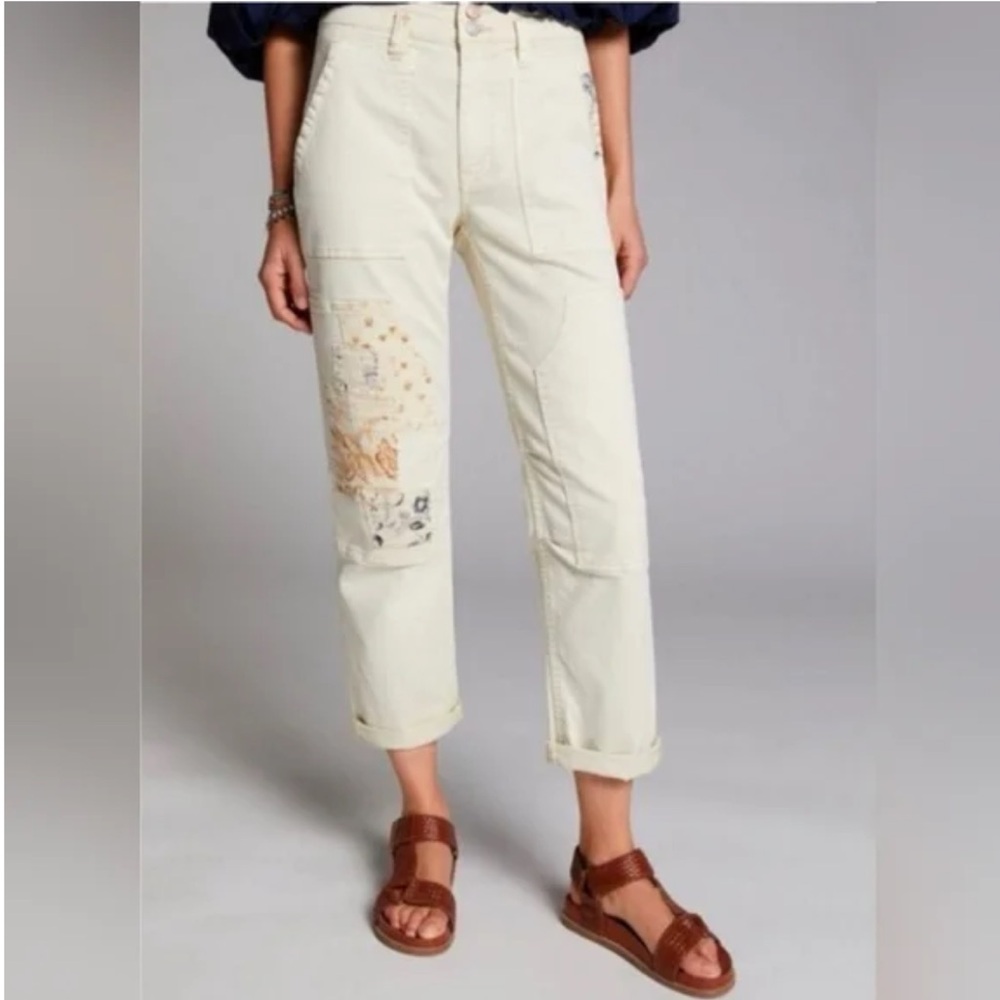 Anthro Pilcro The Wanderer Utility Jean Toile patch Ivory Cargo pants 27 jeans